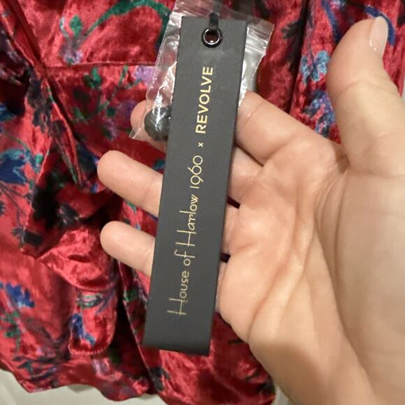 House of Harlow Revolve Joline Dress Mini Red Fluer Velvet Wrap Size XS New - Picture 6 of 13